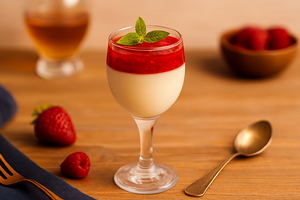 Десерт панна-котта ванильная с соусом малиновым, 80 г