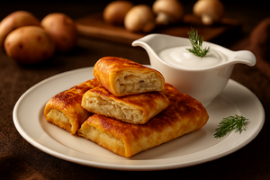 Блины с картофелем и грибами (обжаренные)