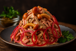 Салат с языком и окороком